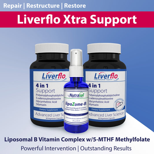 LiverFlo 4 in 1 Essentials with Liposomal B complex vitamins including 5-MTHF, B12 as Methylcobalamin, Biotin, and L-Carnitine