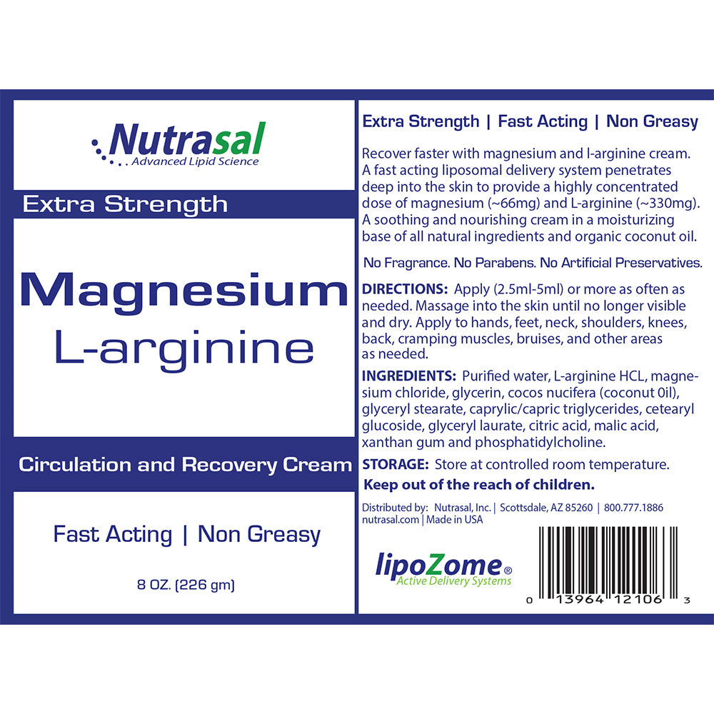 Magnesium L-Arginine Cream 8oz. - Circulation, Muscle, Tendon, Joint, Sports Recovery