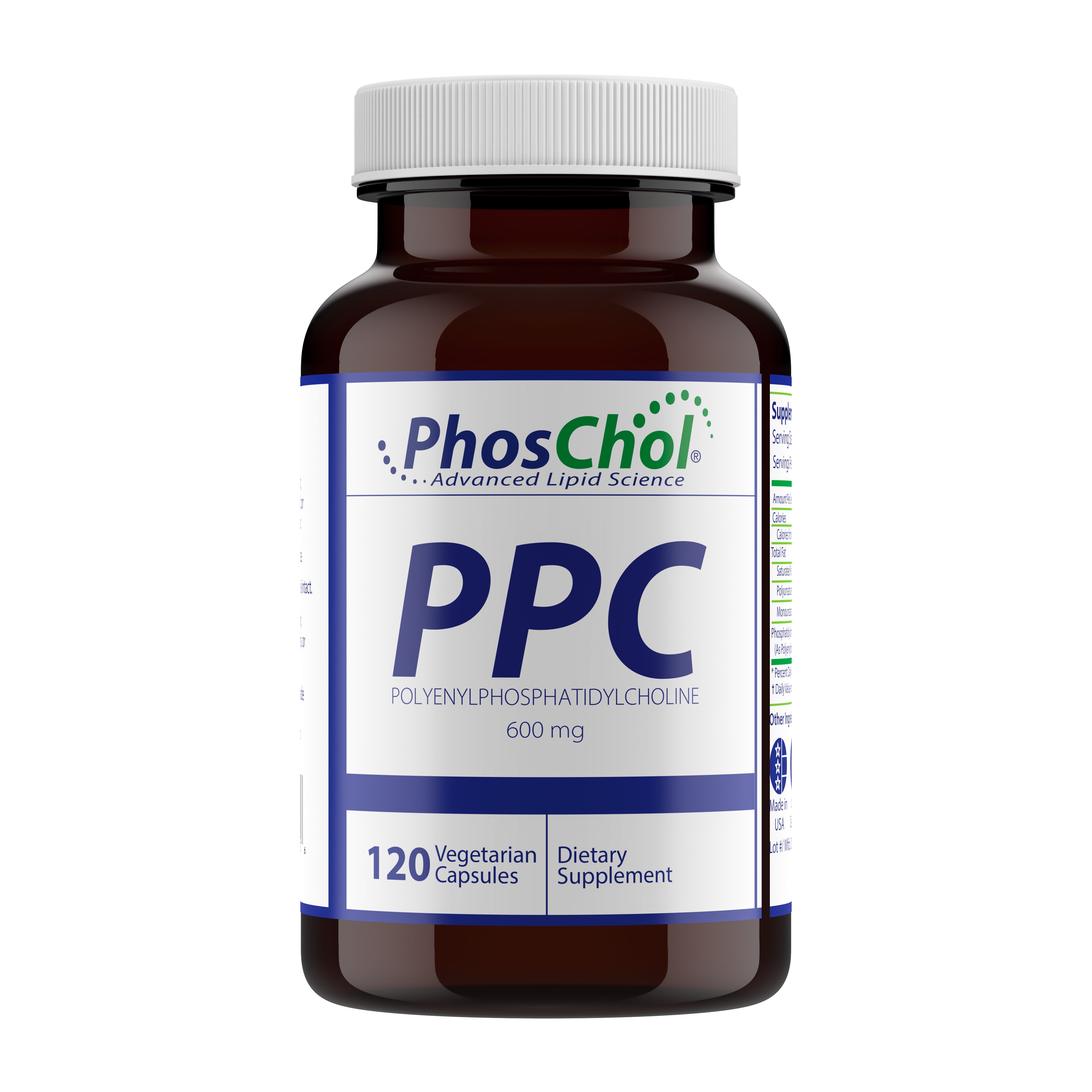 PhosChol 600 120ct. Veggie Cap Pharmaceutical Grade PPC For Cellular Repair and Healthy Gut, Liver, Brain Function