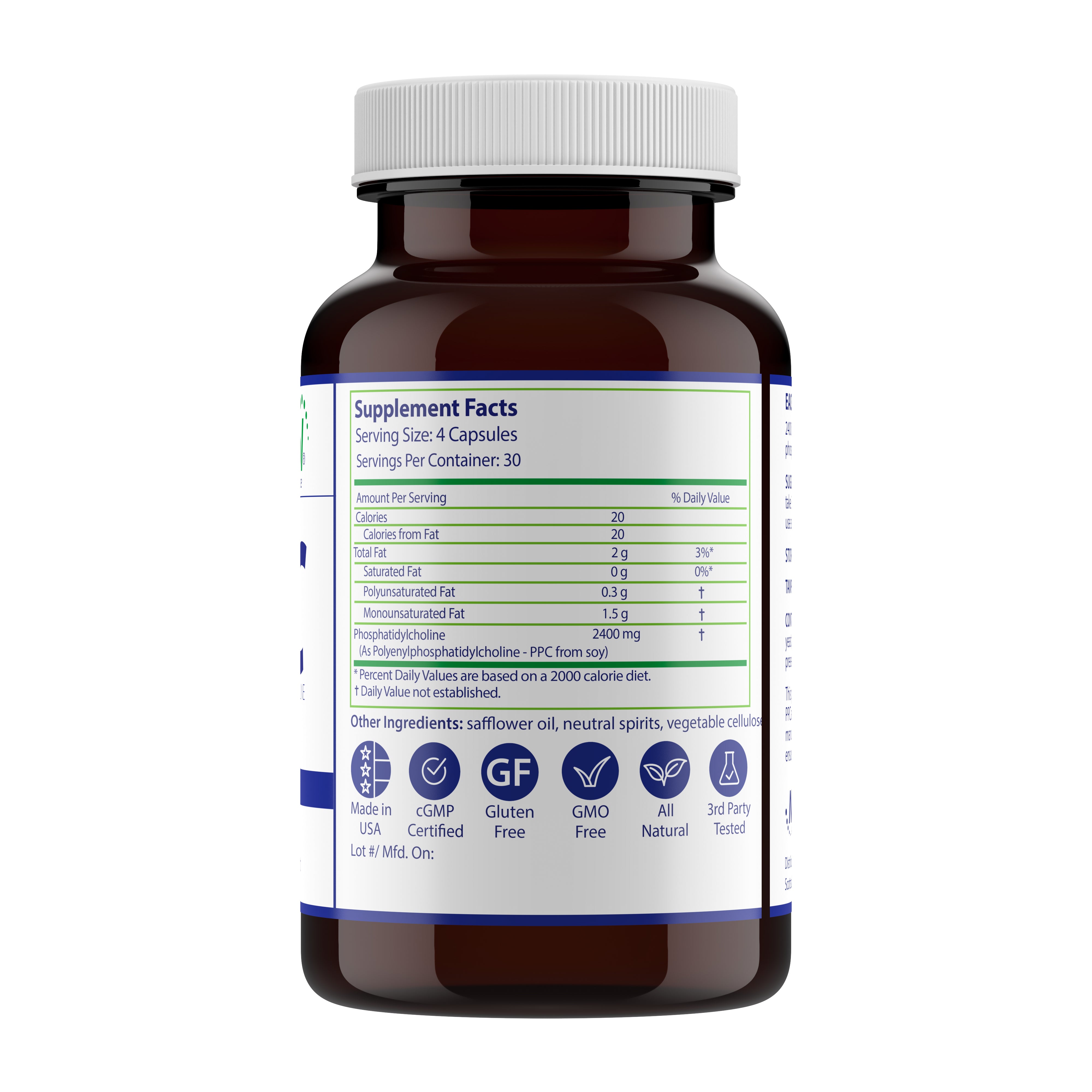 PhosChol 600 120ct. Veggie Cap Pharmaceutical Grade PPC For Cellular Repair and Healthy Gut, Liver, Brain Function