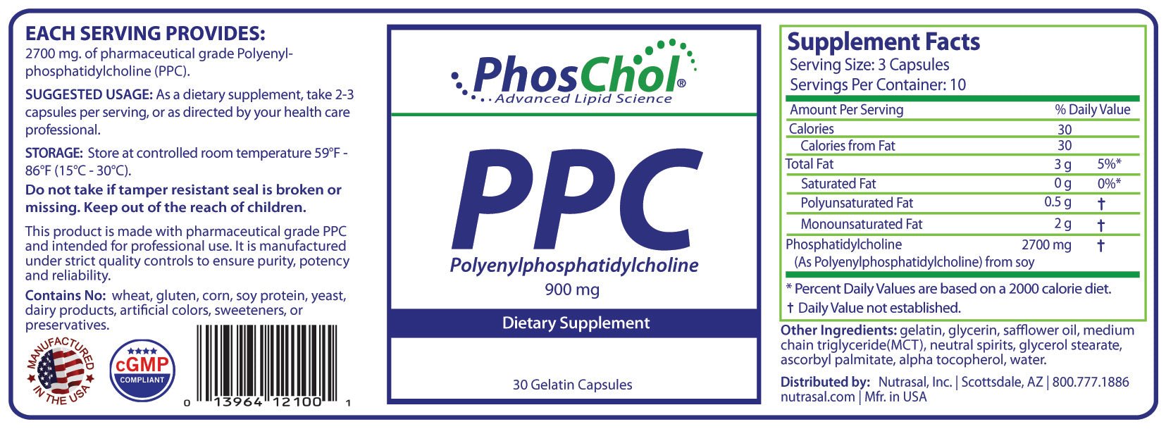PhosChol 900 - 30Ct. Softgel Pharmaceutical Grade PPC - Nutrasal