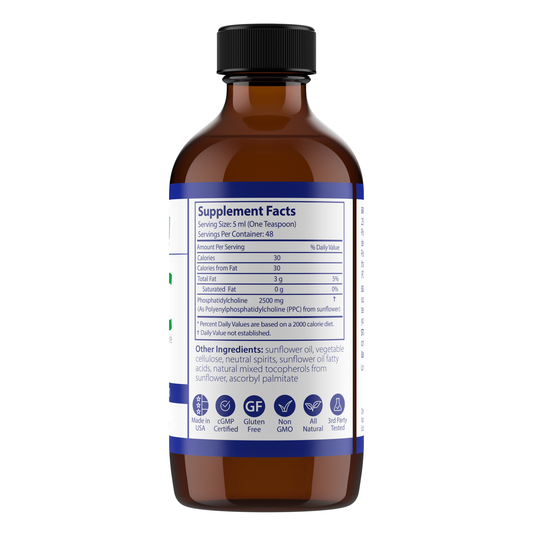 PhosChol PPC Non GMO Sunflower Liquid Concentrate - 8oz. Pharmaceutical Grade PPC - Nutrasal