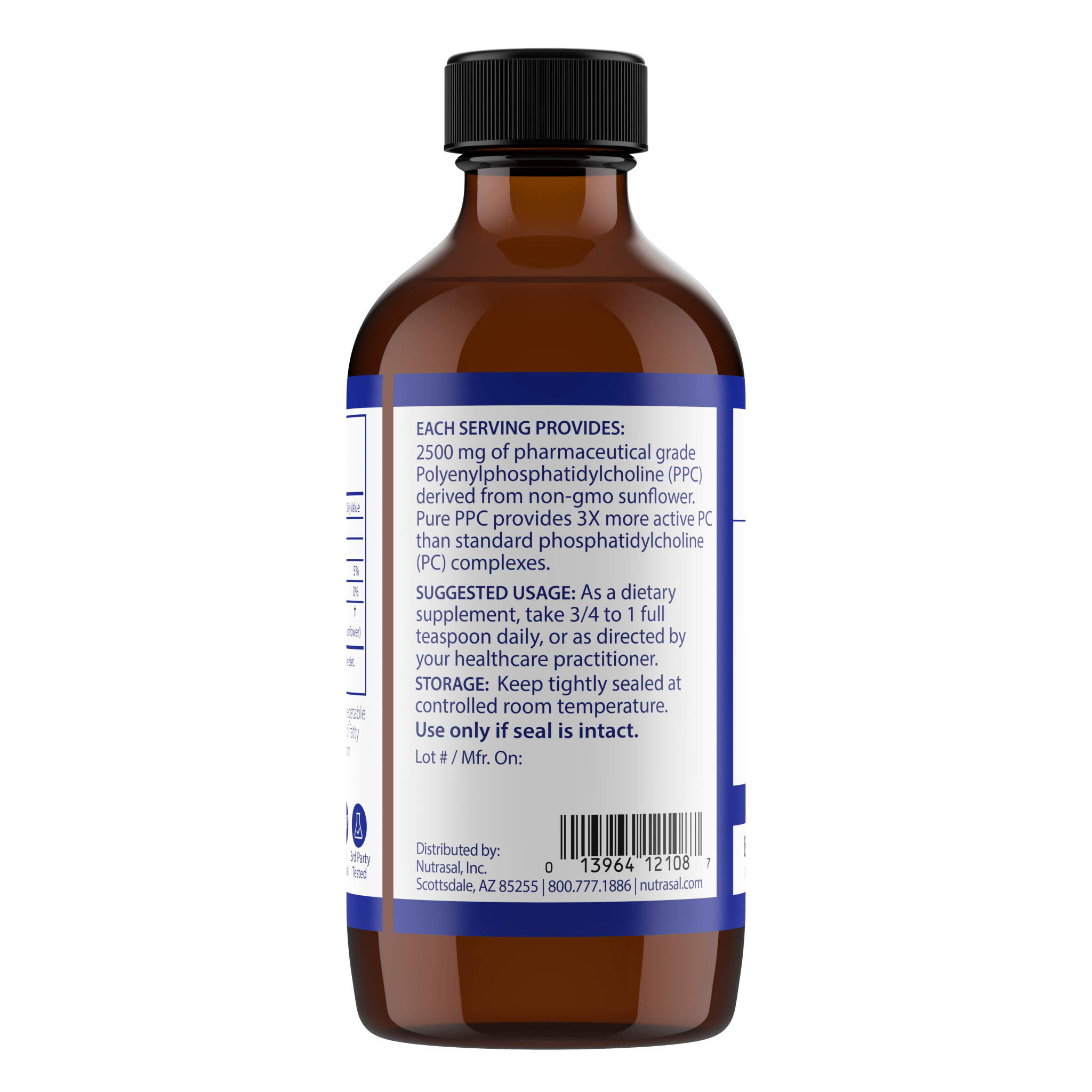 PhosChol PPC Non GMO Sunflower Liquid Concentrate - 8oz. Pharmaceutical Grade PPC - Nutrasal